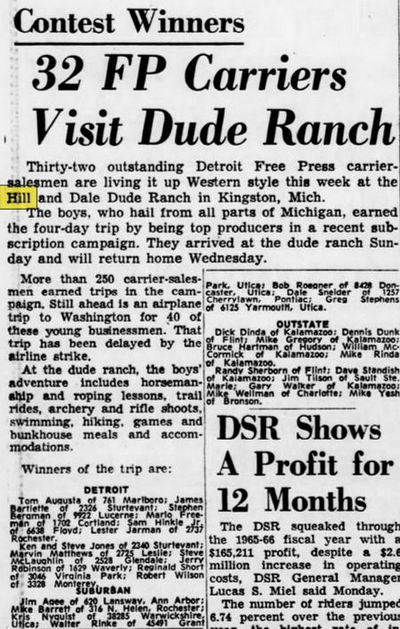 Hill and Dale Ranch - Aug 1966 Contest Winners